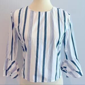 L’Academie Striped Crew Neck Crop Top with Ruffle Sleeves size small